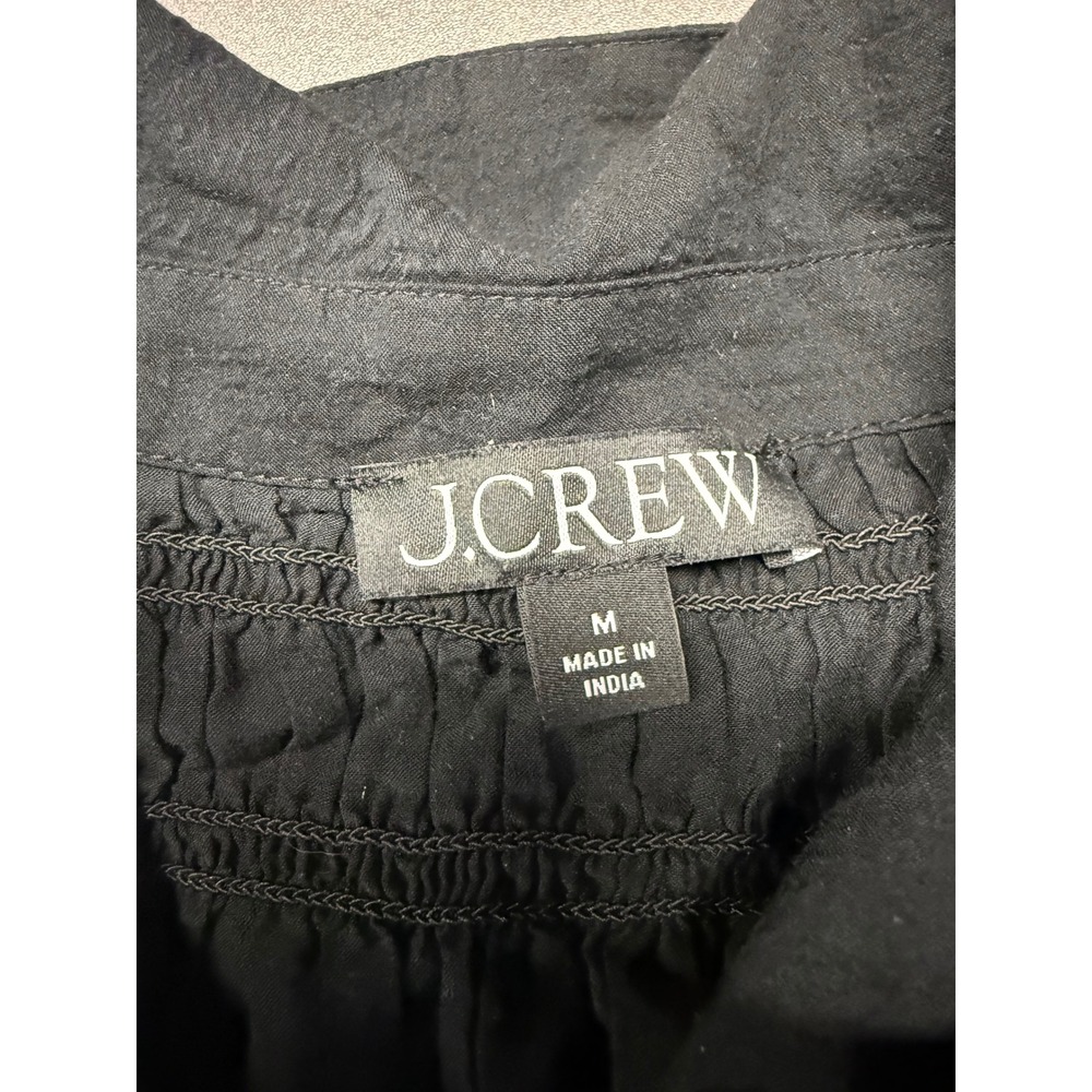 J.Crew Black Smocked Button Down Shirt Gold Crest Buttons Size Medium - Picture 3 of 10
